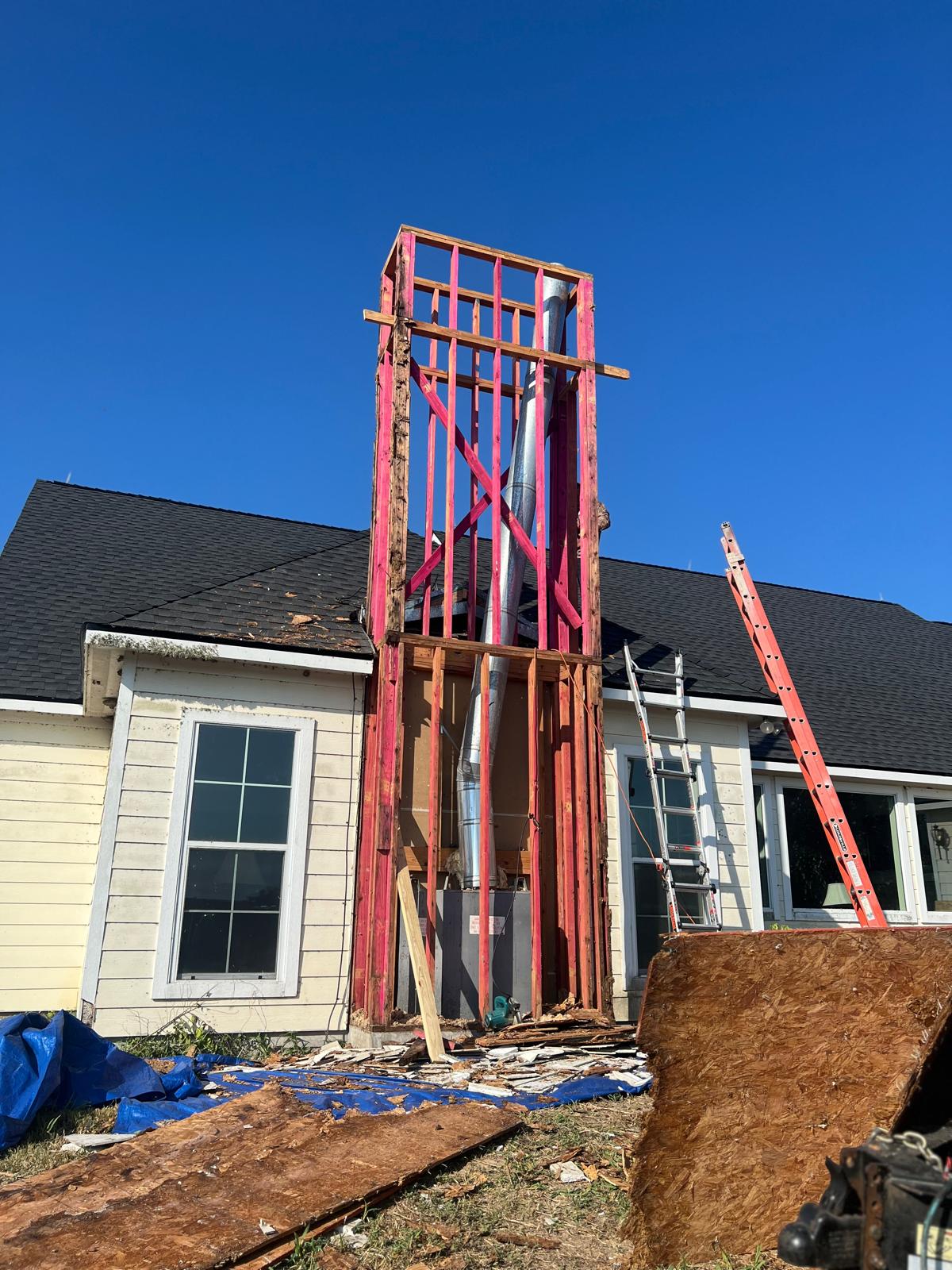 Chimney chase rebuild in progress