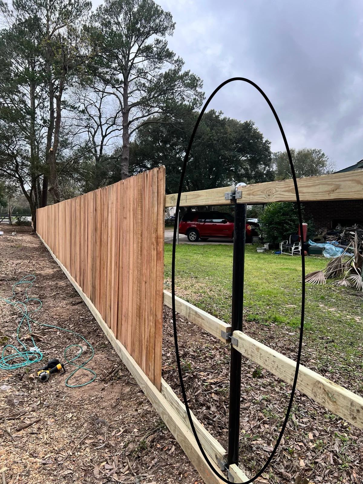 New wood privacy fence installation