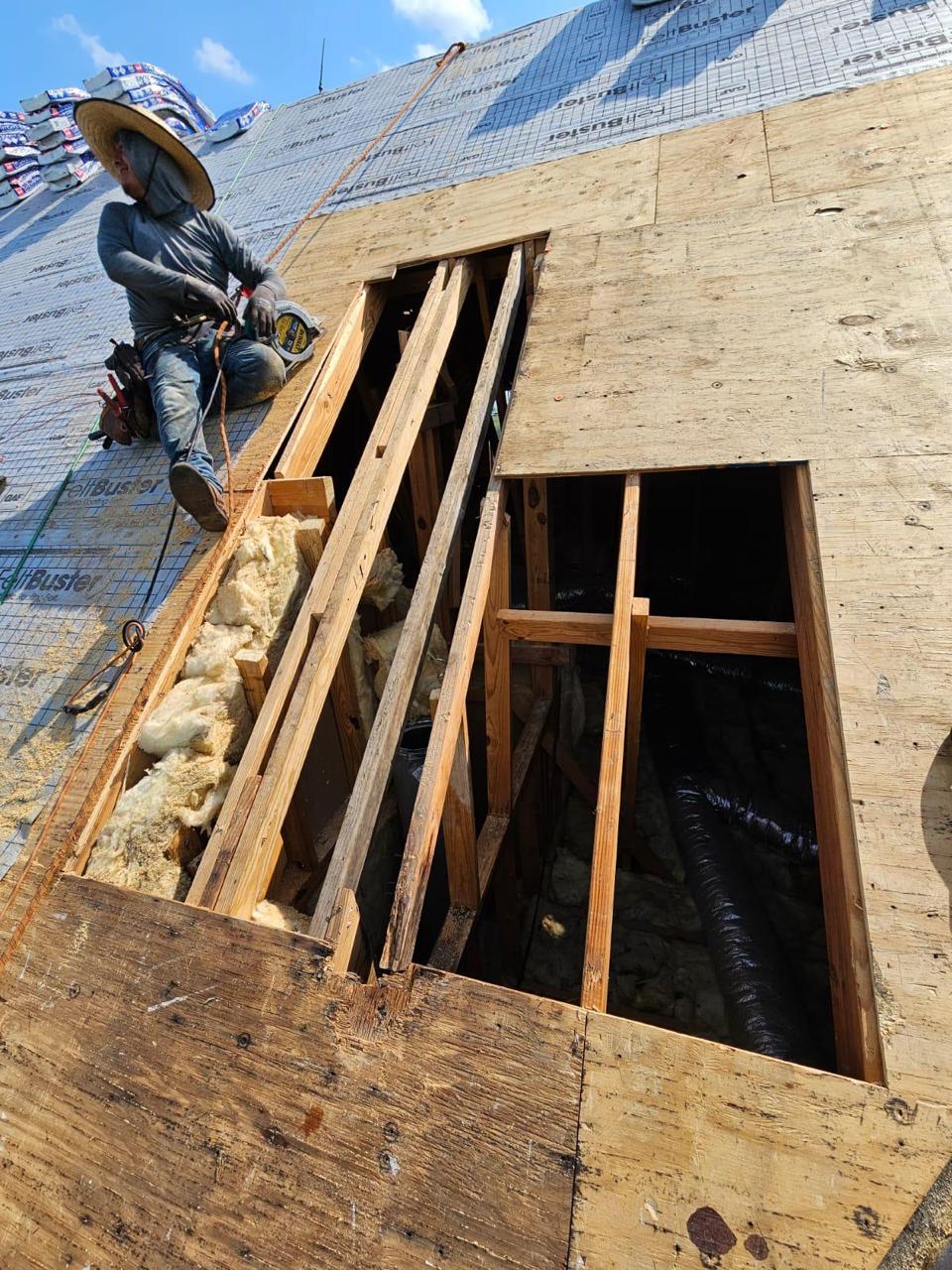 Roof repair in progress