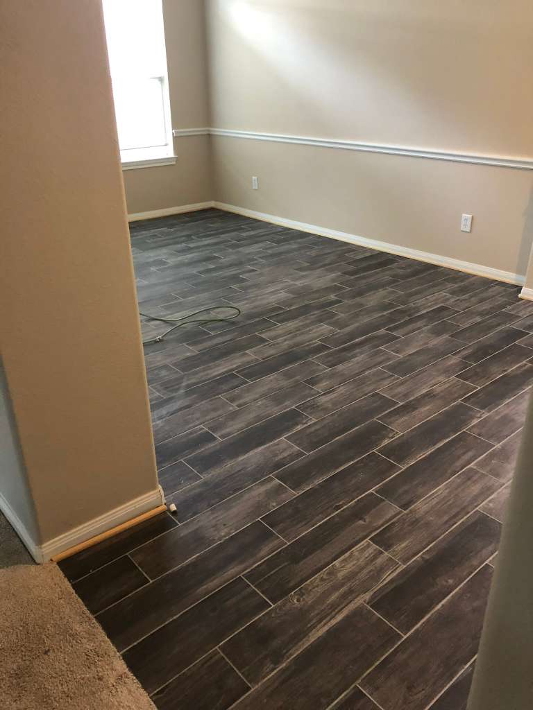 Wood-look tile flooring installation