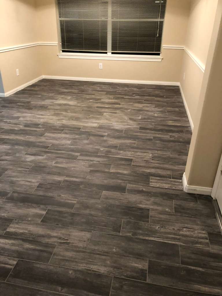 Wood-look tile flooring installation