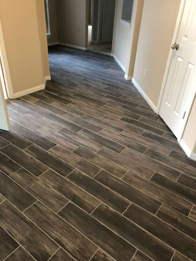Wood-look tile flooring installation